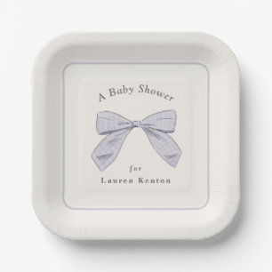 Plato De Papel Baby Shower Neutral elegante Bow de color púrpura 
