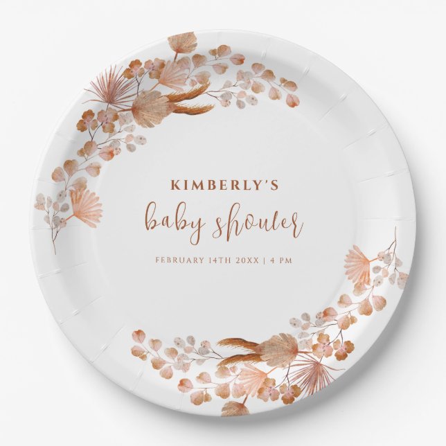 Plato De Papel Baby Shower Neutral Little Wildflower Boho (Anverso)