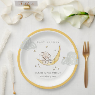 Plato De Papel Baby Shower Neutral para elefante conejo de luna c