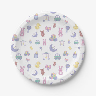 Plato De Papel Baby Shower Neutral Pastel de Género