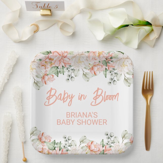 Plato De Papel Baby Shower Neutral Peach Ivory Beige (Boda)