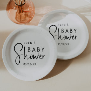 Plato De Papel Baby Shower Neutral Simple Moderno