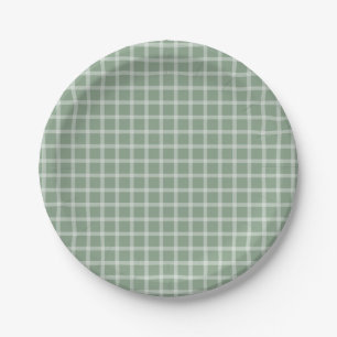 Plato De Papel Baby Shower neutro de Gingham simple verde