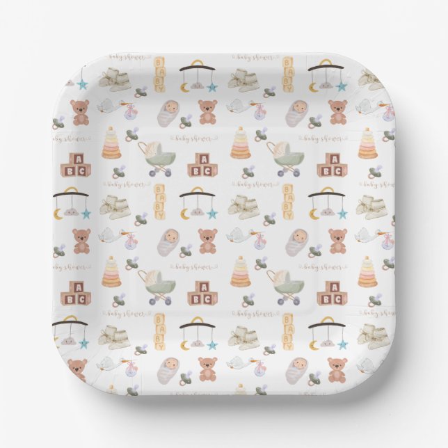 Plato De Papel Baby Shower neutro en género (Anverso)