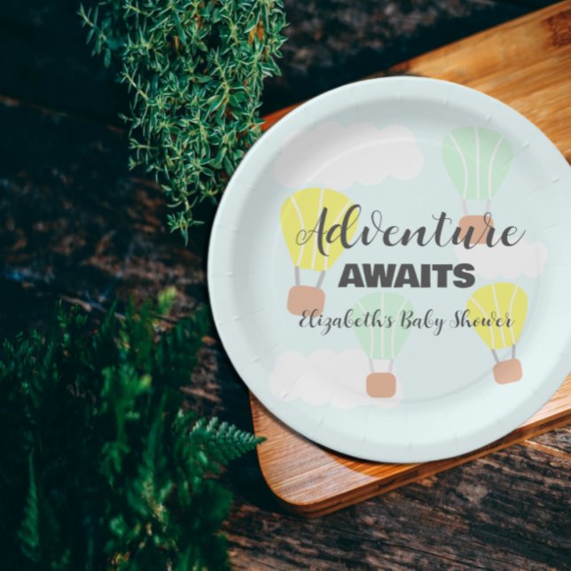 Plato De Papel Baby Shower neutro en globo de aire caliente (Subido por el creador)