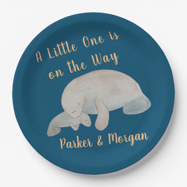 Plato De Papel Baby Shower Ocean Animal Manatee (Anverso)