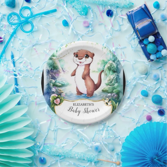 Plato De Papel Baby Shower Otter encantado (Fiesta)