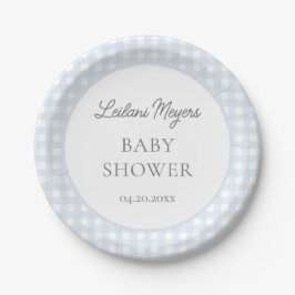 Plato De Papel Baby Shower Pale Blue Gingham Classic Boys