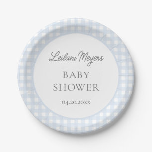 Plato De Papel Baby Shower Pale Blue Gingham Classic Boys