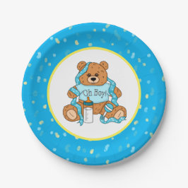 Plato De Papel Baby Shower Pap de Teddy Bear azul y amarillo pers