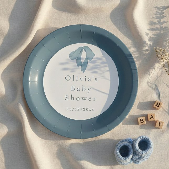 Plato De Papel Baby Shower Paper Plates for Boy – Blue Bow (Subido por el creador)