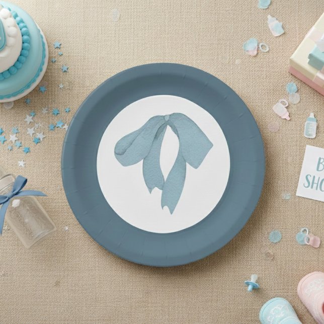 Plato De Papel Baby Shower Paper Plates for Boy – Blue Bow (Subido por el creador)