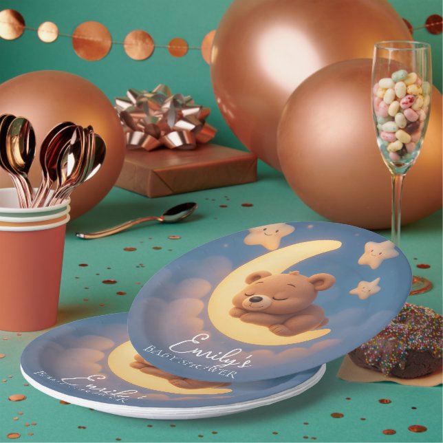 Plato De Papel Baby Shower Paper Plates – Teddy Bear on the Moon (Multi)