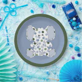 Plato De Papel Baby Shower para elefantes azules