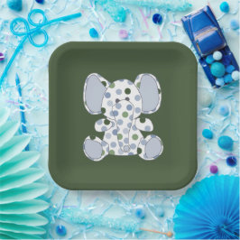 Plato De Papel Baby Shower para elefantes azules