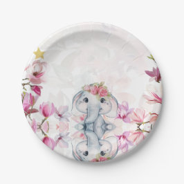 Plato De Papel Baby Shower Party Plate with Floral Elephant