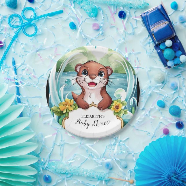 Plato De Papel Baby Shower Pastel Magical Otter (Fiesta)