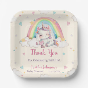 Plato De Papel Baby Shower Pastel Rainbow Unicorn
