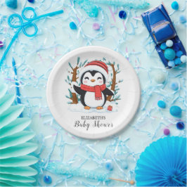 Plato De Papel Baby Shower Penguin con encanto de nieve