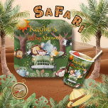 Plato De Papel Baby Shower personalizado con animales de Safari<br><div class="desc">Animales de safari bien cuidados en un camión. Colores verdes profundos,  naranjas con salpicaduras de oro embellecen este dulce y personalizado plato de papel para bebé. 100% de satisfacción del cliente con "Zazzle"</div>