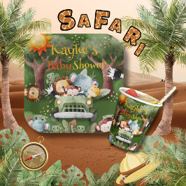 Plato De Papel Baby Shower personalizado con animales de Safari