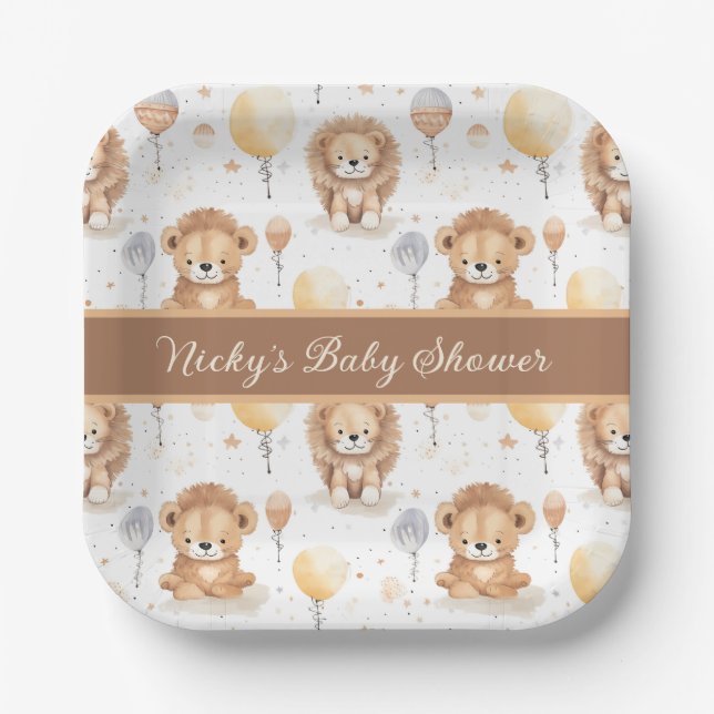 Plato De Papel Baby Shower personalizado de Baby Lion (Anverso)