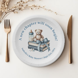 Plato De Papel Baby Shower personalizado de Blue Boy Teddy Bear