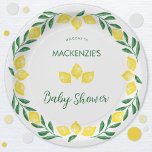 Plato De Papel Baby Shower personalizado de color de agua limón<br><div class="desc">Este fresco y divertido diseño de limón cítrico acuático en amarillo y verde zingy capturará la esencia de un feliz día soleado. Perfecto para un brunch con ducha de bebé o un fiesta de té por la tarde. El diseño de limón acuático hará que sus huéspedes se sientan motivados y...</div>