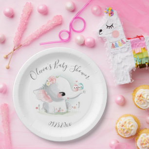 Plato De Papel Baby Shower personalizado de elefante lindo