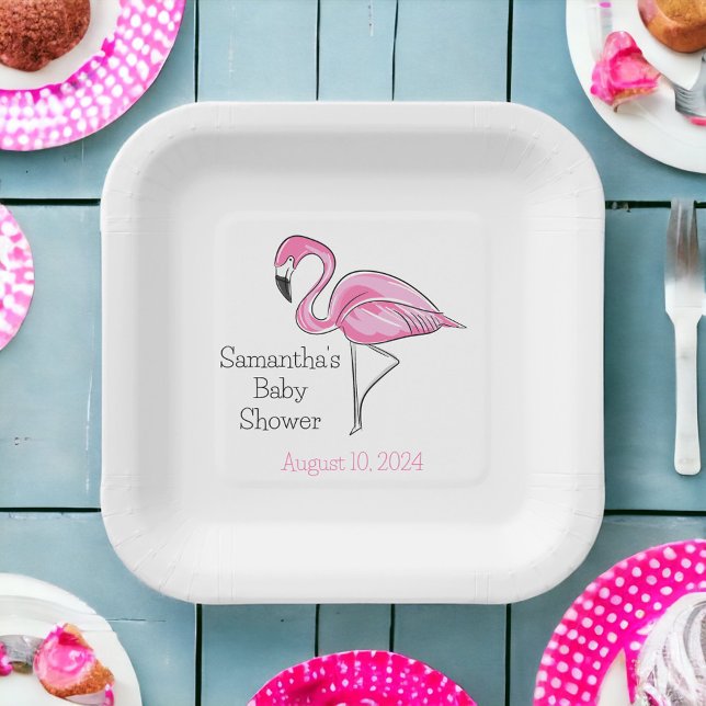 Plato De Papel Baby Shower personalizado de flamengo rosa (Subido por el creador)