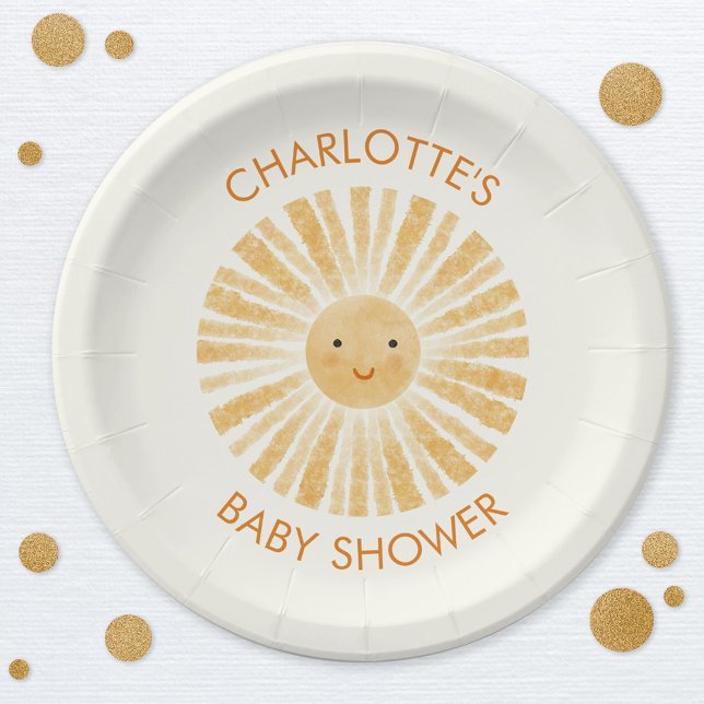 Plato De Papel Baby Shower personalizado de Little Sunshine (Little Sunshine personalized baby shower paper party plate)