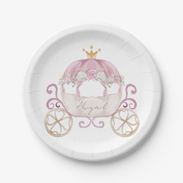 Plato De Papel Baby Shower personalizado de Princess Carriage (Anverso)