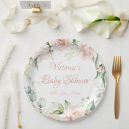 Plato De Papel Baby Shower personalizado de Rubor Pink Floral