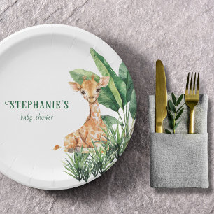 Plato De Papel Baby Shower personalizado de Safari Wild One Giraf
