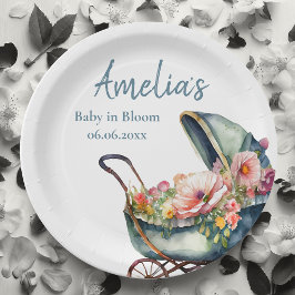 Plato De Papel Baby Shower personalizado de Stroller de época