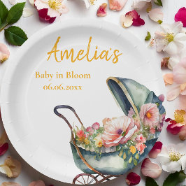 Plato De Papel Baby Shower personalizado de Stroller de época