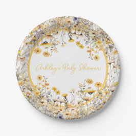 Plato De Papel Baby Shower personalizado del Boho de flores silve