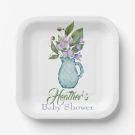 Plato De Papel Baby Shower personalizado morado dulce de flores d