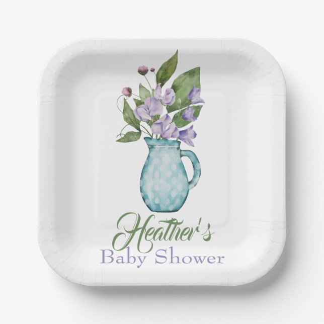 Plato De Papel Baby Shower personalizado morado dulce de flores d (Anverso)