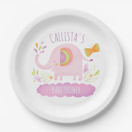 Plato De Papel Baby Shower personalizado para elefante rosa