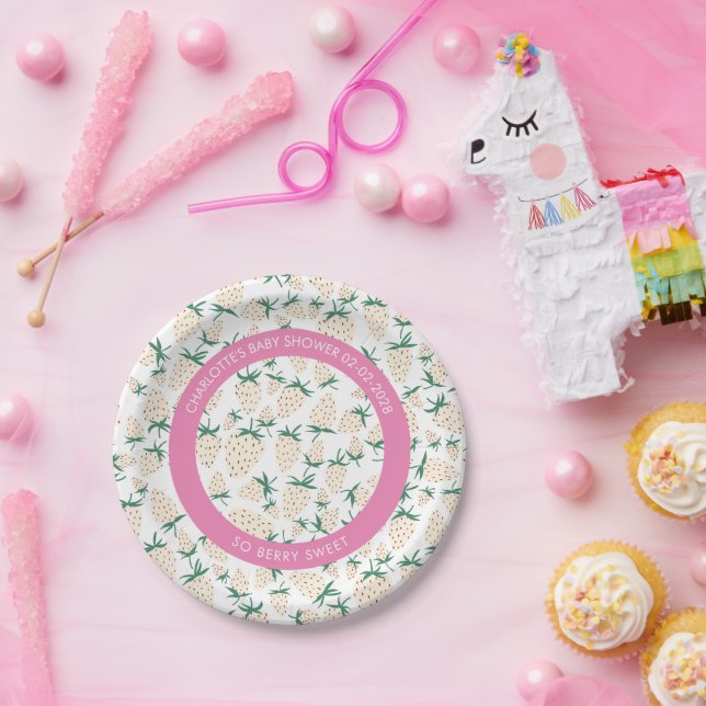 Plato De Papel Baby Shower PERSONALIZADO Pineberry Cute de fresa  (Fiesta)