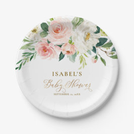 Plato De Papel Baby Shower Personalizado Rubor Pink Floral & Gold