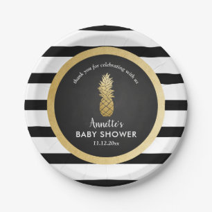 Plato De Papel Baby Shower Piña de Relieve metalizado dorado fa