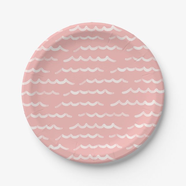 Plato De Papel Baby Shower Pink Beach Waves Surf (Anverso)