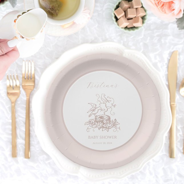 Plato De Papel Baby Shower Pink Bird Nest (Subido por el creador)