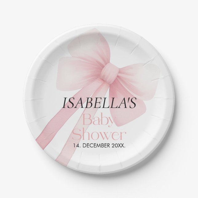 Plato De Papel Baby Shower Pink Bow (Anverso)