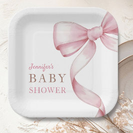 Plato De Papel Baby Shower Pink Bow