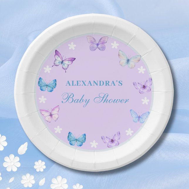 Plato De Papel Baby Shower Pink Dusty Blue Purple Butterfly (Subido por el creador)