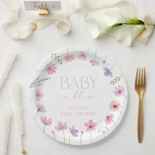 Plato De Papel Baby Shower Pink Purple Wildflowers