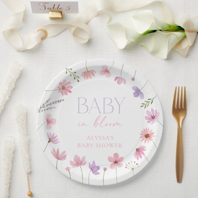 Plato De Papel Baby Shower Pink Purple Wildflowers (Boda)